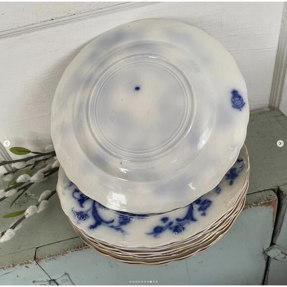 Antique Flow Blue Plate Ridgways England Royal Semi Porcelain Gainsborough x5 - Picture 8 of 10